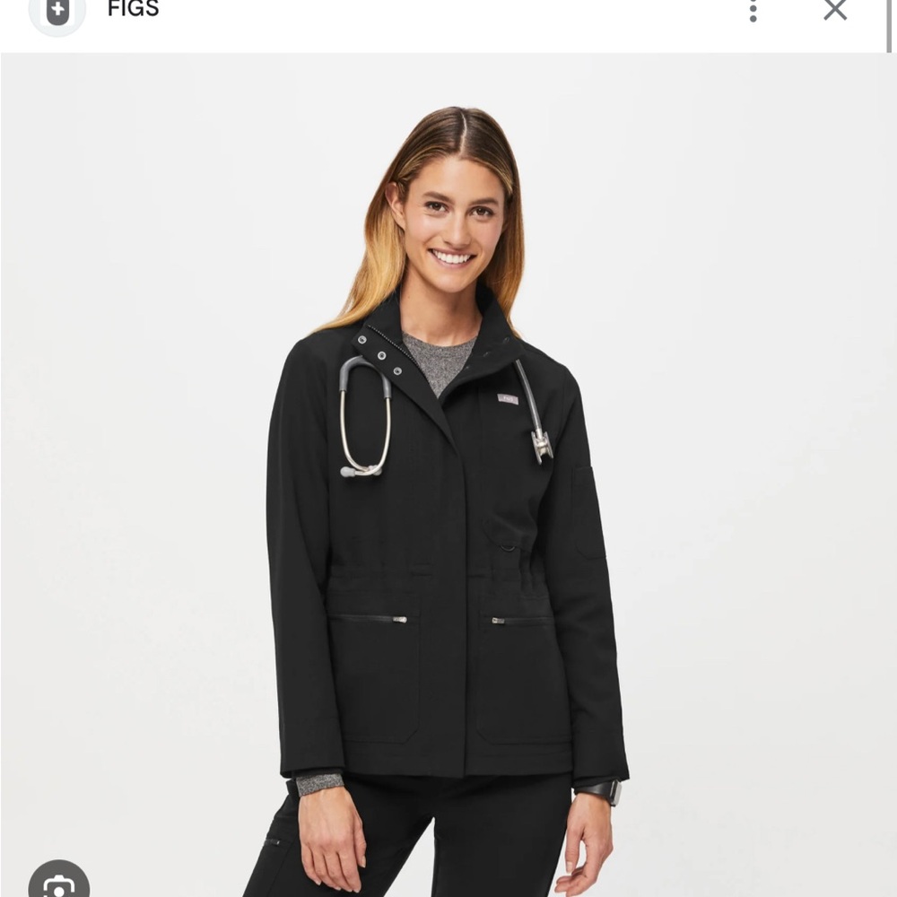 Figs Page Black Utility Scrub Jacket with Tailored Fit and Full-Length Zipper